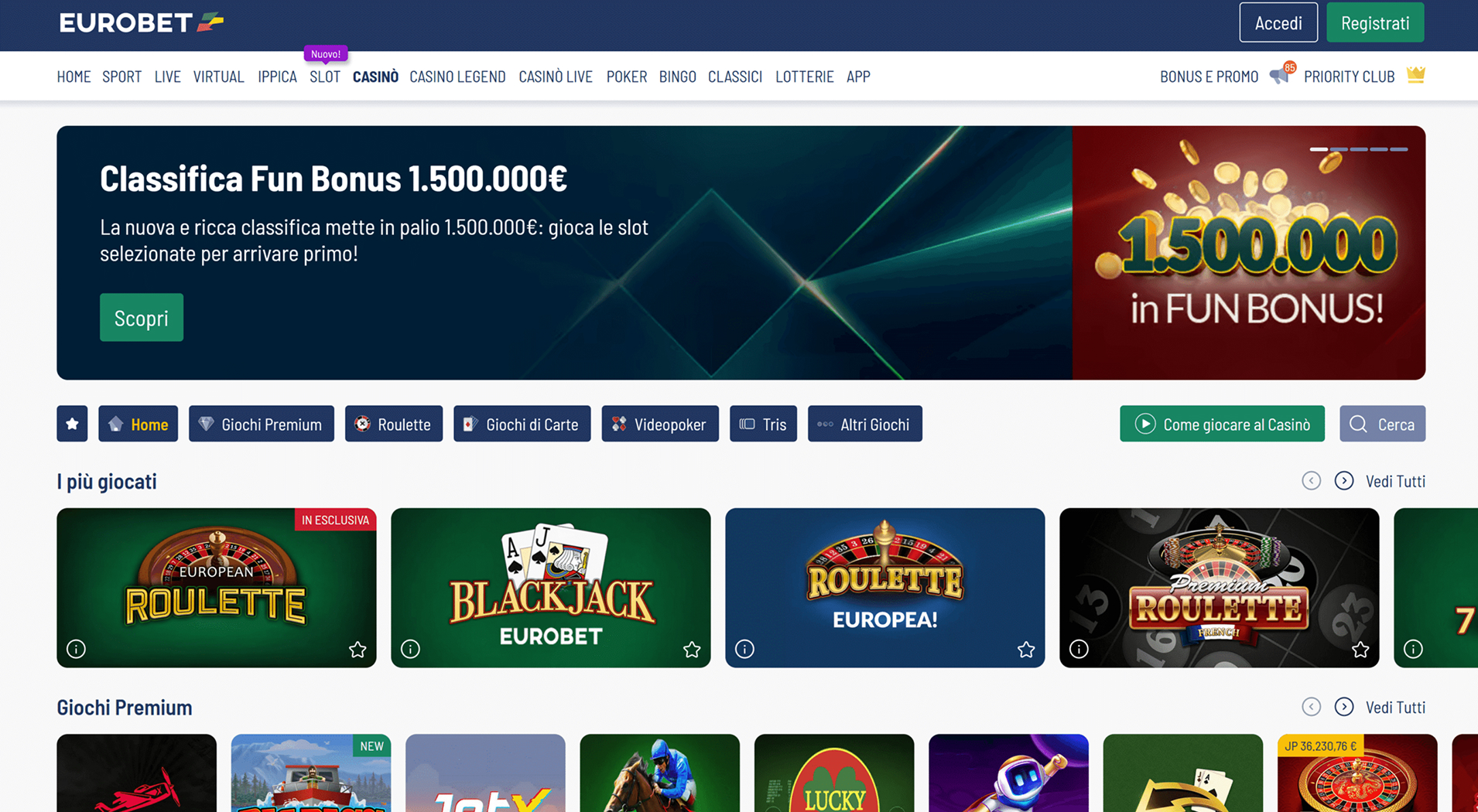2. Eurobet- Accesso rapido al casinò ecoPayz
