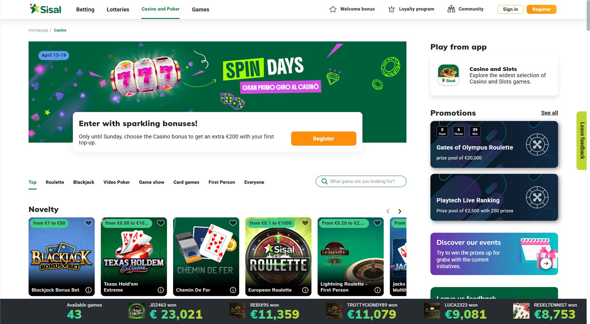 3. Sisal- Forte valore del casinò ecoPayz